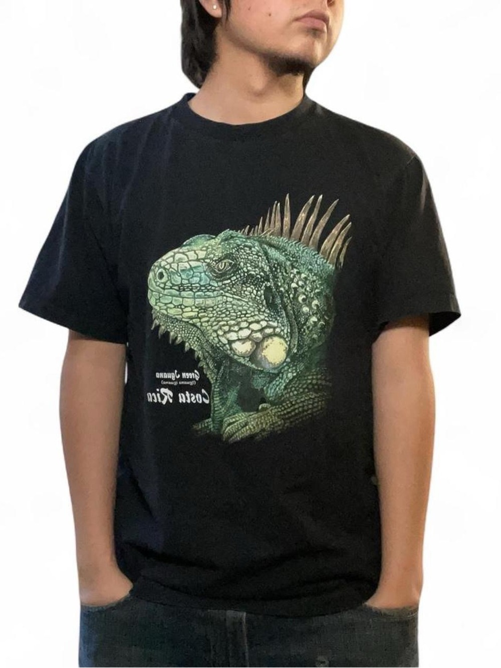 Vintage Costa Rica Green Iguana Graphic T-Shirt Black